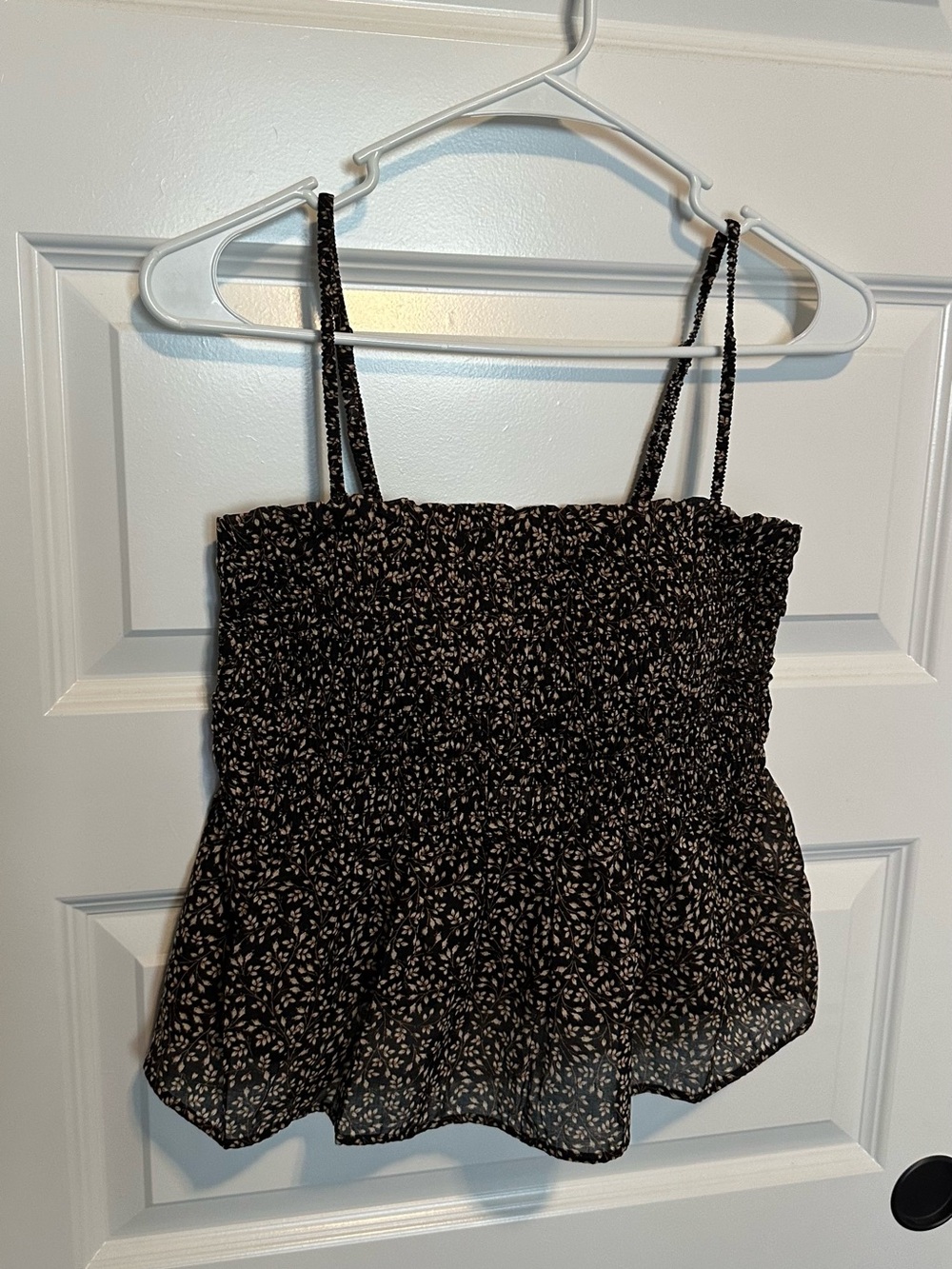 Uniqlo Black Smocked Floral Peplum Cami